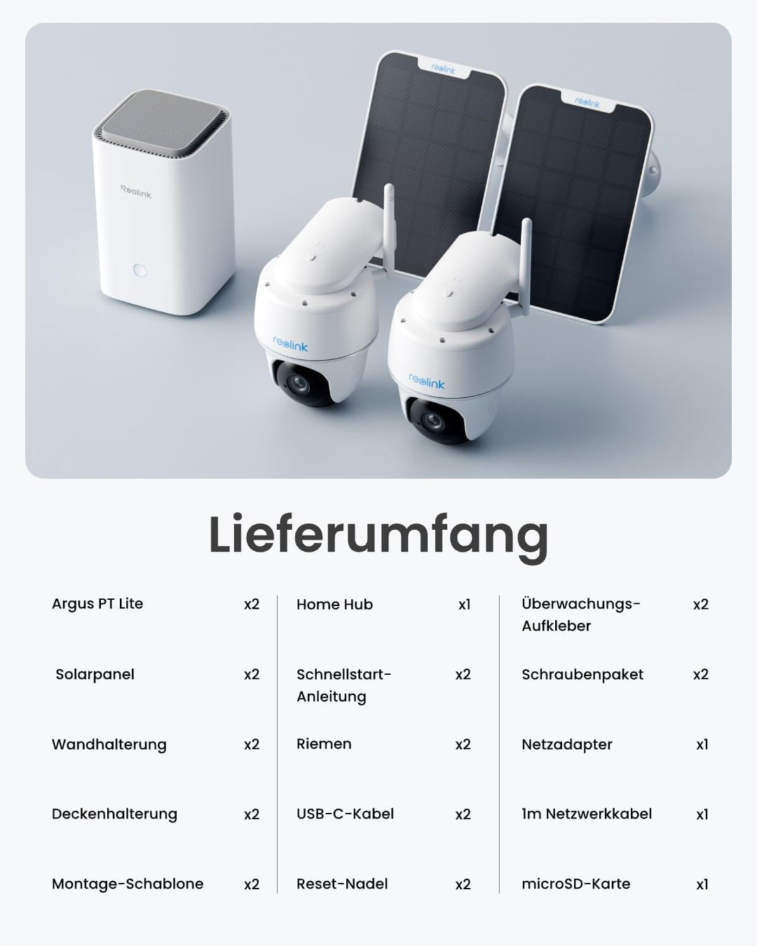 Reolink 2K Überwachungskamera Aussen Set WLAN mit Solar-/Akkubetrieb, Lokale Speicherung, 360° Schwe