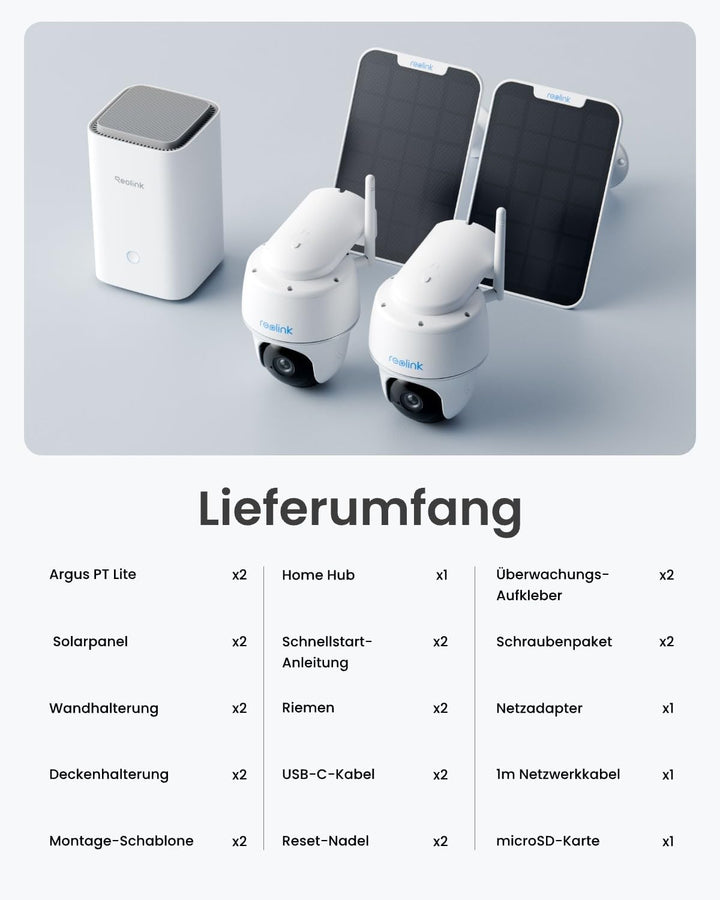 Reolink 2K Überwachungskamera Aussen Set WLAN mit Solar-/Akkubetrieb, Lokale Speicherung, 360° Schwe