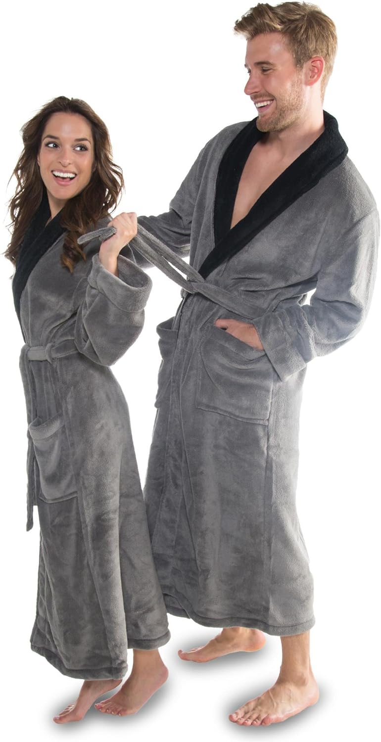 CelinaTex Nevada Bademantel Damen Herren S anthrazit schwarz Mikrofaser Saunamantel Coral Fleece Mor