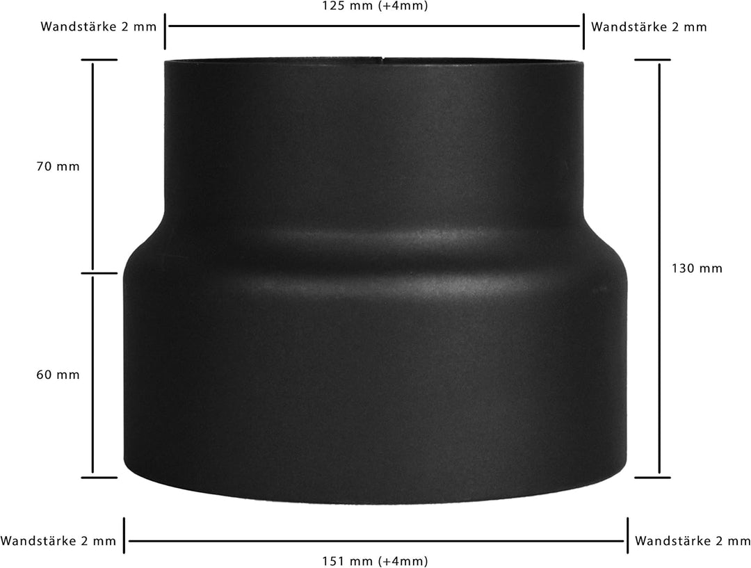 LANZZAS Ofenrohr Reduzierung von 150 mm auf 130 mm, Farbe: schwarz-metallic (im Durchmesser Ø 150 mm