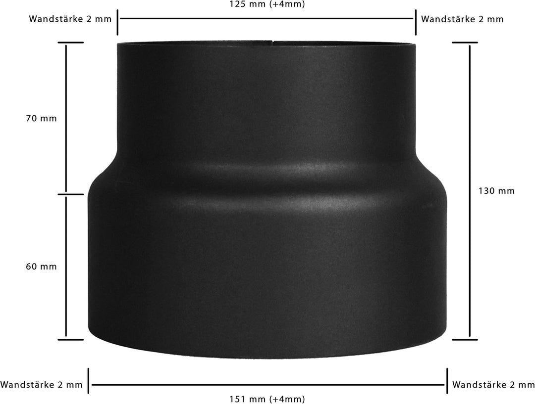 LANZZAS Ofenrohr Reduzierung von 150 mm auf 130 mm, Farbe: schwarz - weitere Rohre aus unserem Sorti
