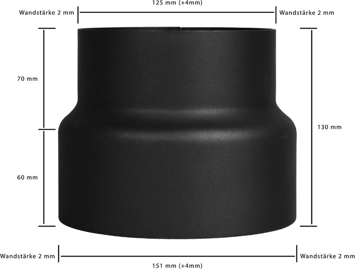 LANZZAS Ofenrohr Reduzierung von 150 mm auf 130 mm, Farbe: schwarz - weitere Rohre aus unserem Sorti