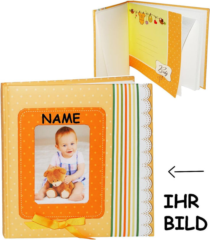Fotoalbum - Baby - Mädchen & Jungen - ORANGE - Gebunden zum Einkleben - 40 Seiten - blanko weiss - g