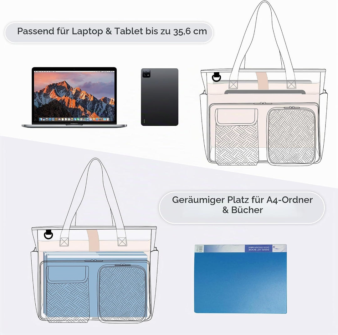 Fasrom Lehrertasche mit Laptopfach, Lehrer Arbeitstasche für Frauen, Rosa, Rosa