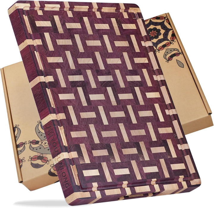 YOUSUNLONG End Grain Schneidebrett - 50 L x 40 B cm Schneidbrett aus Purple Heart Holz - 3,8 cm dick