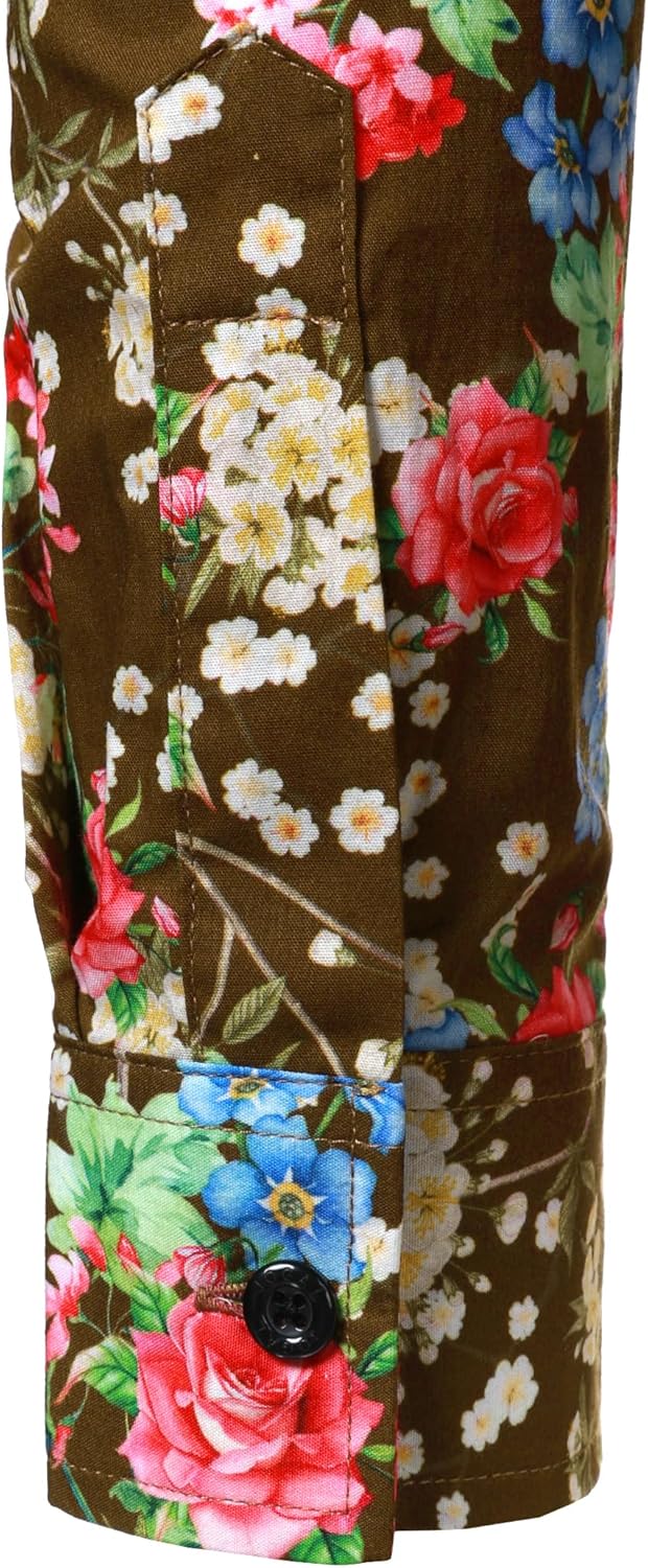 JOGAL Herren Regular Fit Floral Business Hemd Langarm Button Down Print Freizeithemd S Braun Rosa, S