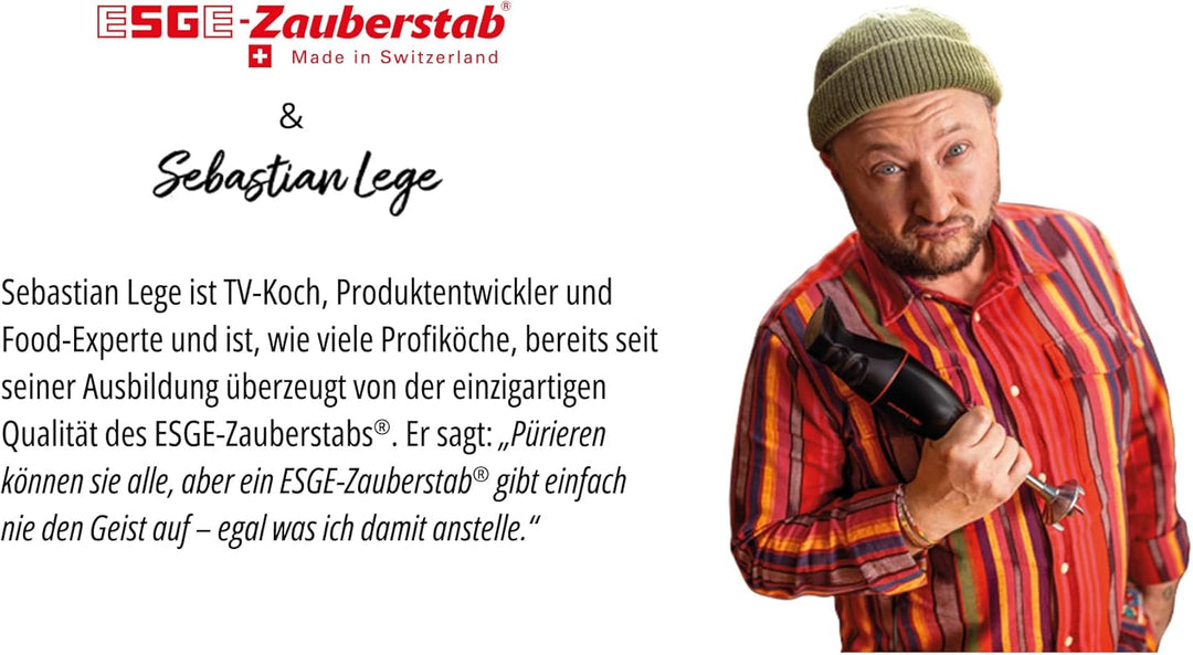 ESGE-Zauberstab 91012 Design Edition Marmor-Schwarz – Stabmixer, Pürierstab, elektrischer AC-Motor,