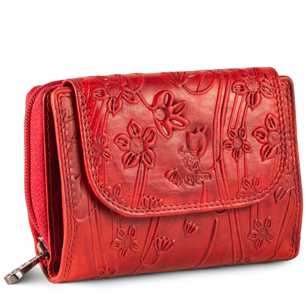 MATADOR Geldbörse Damen Rot Leder #Murcia mit edler Geschenkbox, Elegante Geldbörse Damen Mittelgros
