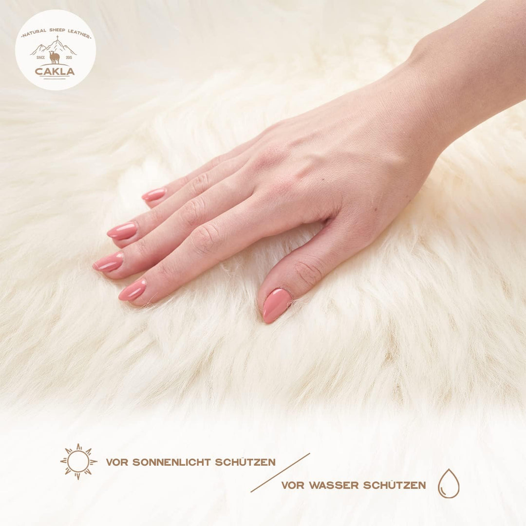 Cakla Lammfell Echt 120-130 cm - Schaffell Echt Gross - Fellteppich Weiss - Weich und Flauschig - Fe