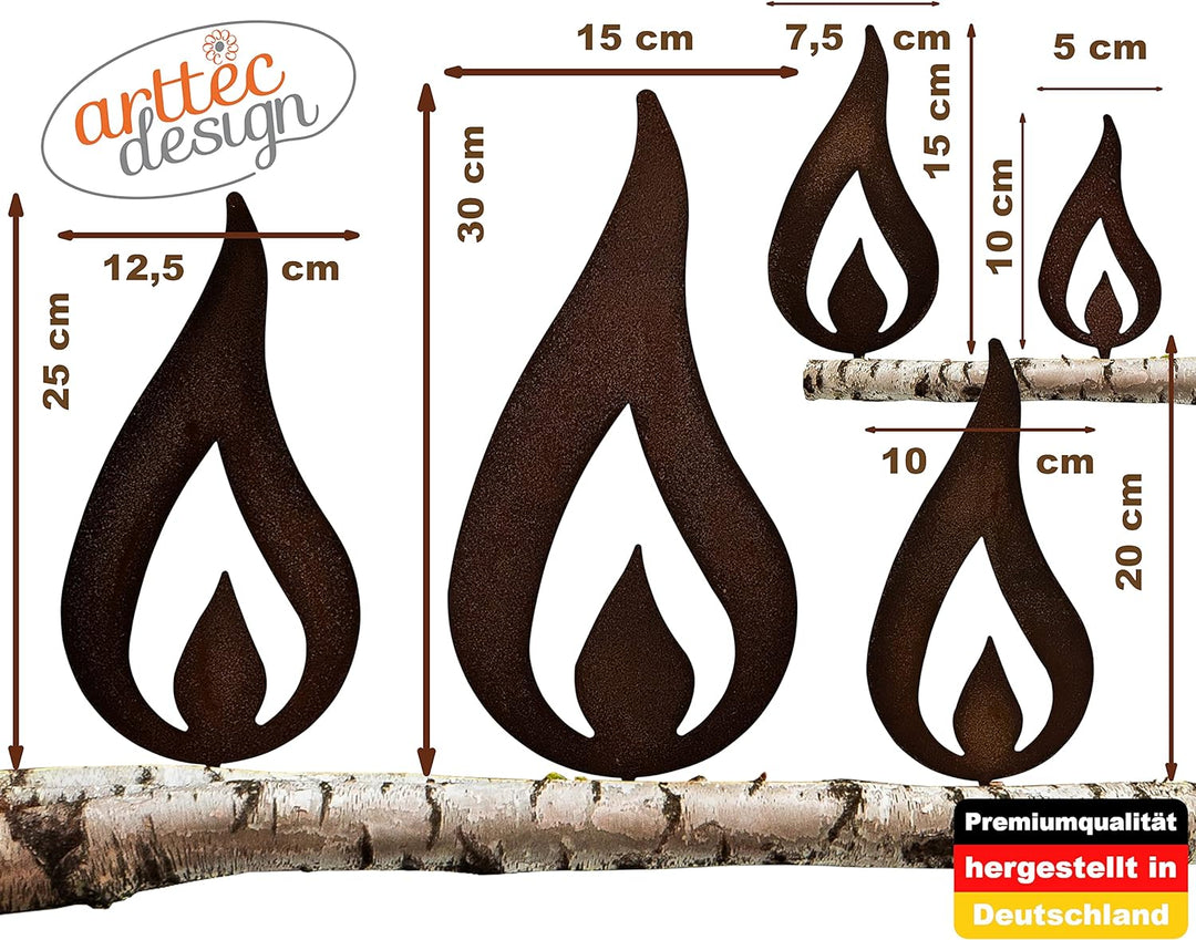 ARTTEC Flamme Kerze (Edelrostdeko) (5er Set) - hochwertige Gartendeko aus Metall - Edelrost Deko für