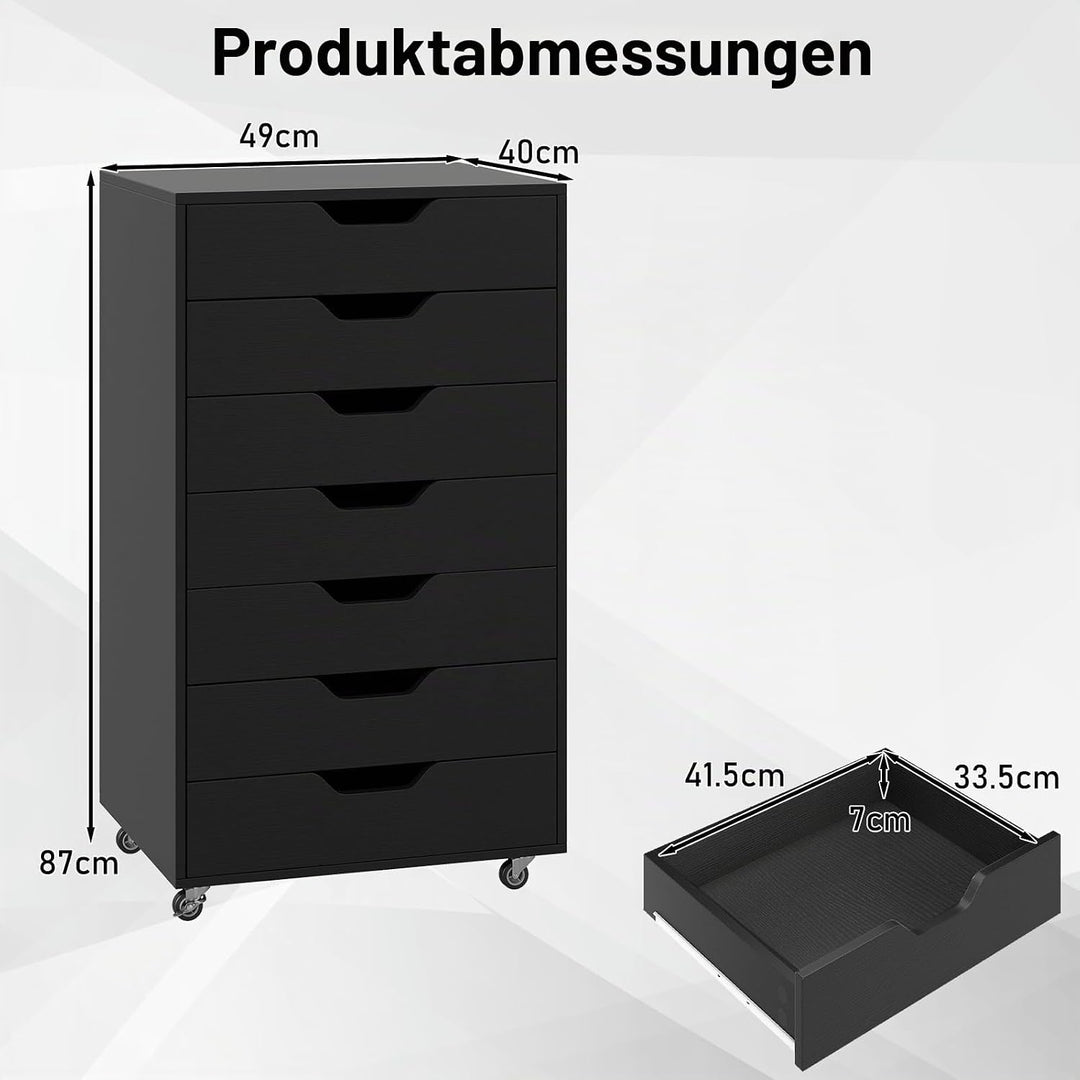 GIANTEX Rollcontainer mit 4 Schubladen &amp; 2 Schränke, Aktenschrank mit Rollen, Schubladenschrank Holz