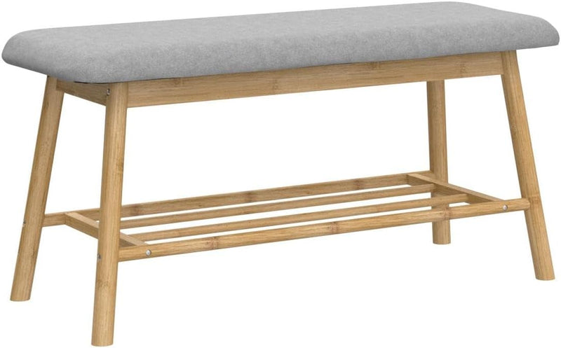 DuneDesign Nordic Sitzbank mit Schuhregal - 90x34x44 Bambus Schuhbank Holz Bank für Flur Garderobe G