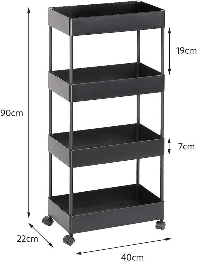 Rollwagen, Aufbewahrungswagen, Rollregal, 4 Ebenen, platzsparend, für Badezimmer, Küche, Büro, 40 x