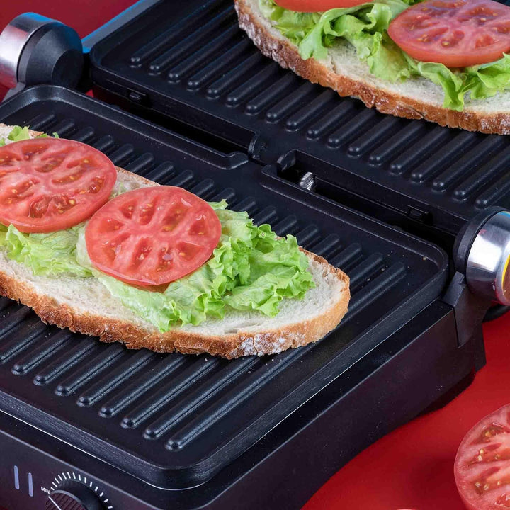 JATA JEGR1450 Panini Elektro-Grill, Sandwichmaker, 2000 W, 180° Öffnung, geriffelte, antihaftbeschic
