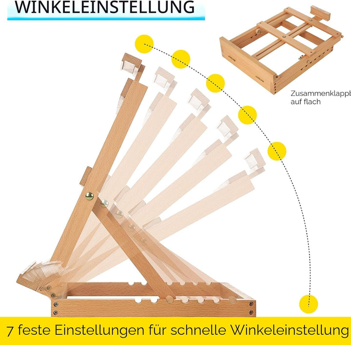 MEEDEN Robuste Tischstaffelei aus massivem Buchenholz, höhenverstellbar, für Künstler, Anfänger und
