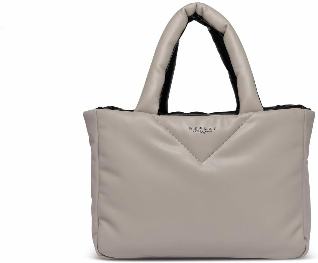 Replay Damen Tote Bag Tasche Shopper aus Kunstleder, Grau (Lt Iron Grey + Black 1584), Onesize