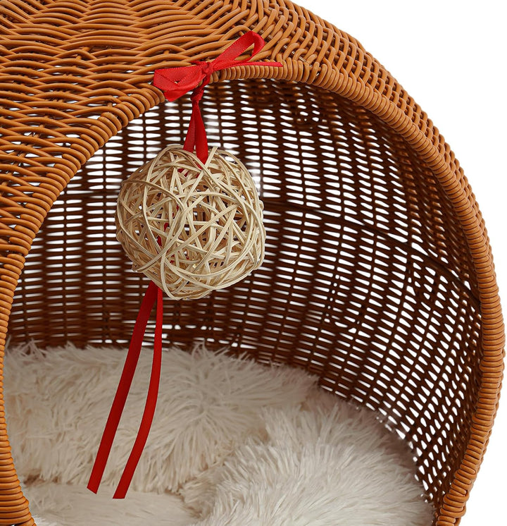Katzenkorb hängend, Katzen Hängematte aus Rattanimitat, bequemes Katzenschaukel mit Weiches Kissen (