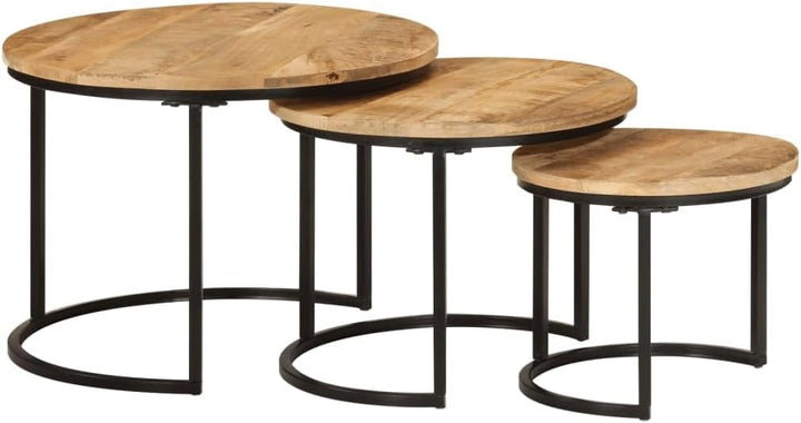 vidaXL Satztisch 3-TLG., Couchtisch Holz-Tischplatte Eisenbein, Beistelltisch für Wohnzimmer, Wohnzi