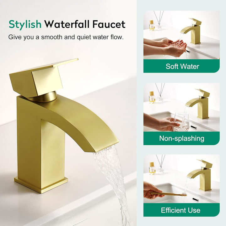CREA Wasserfall Wasserhahn Bad,Waschtischarmatur Chrom mit Keramikventil, Mischbatterie Waschbecken