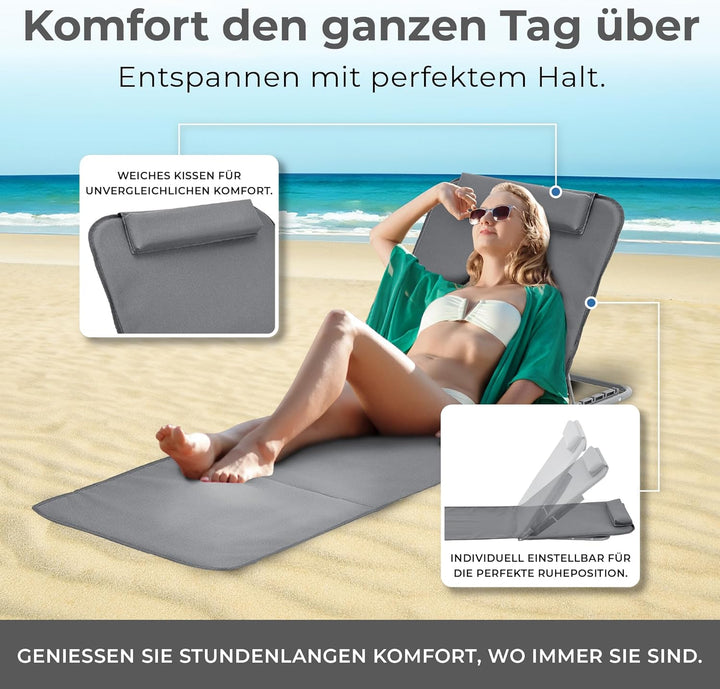 [en.casa] Strandmatte Donostia 2er Set Sonnenmatte klappbar Dunkelgrau Strandliege mit Verstellbarer