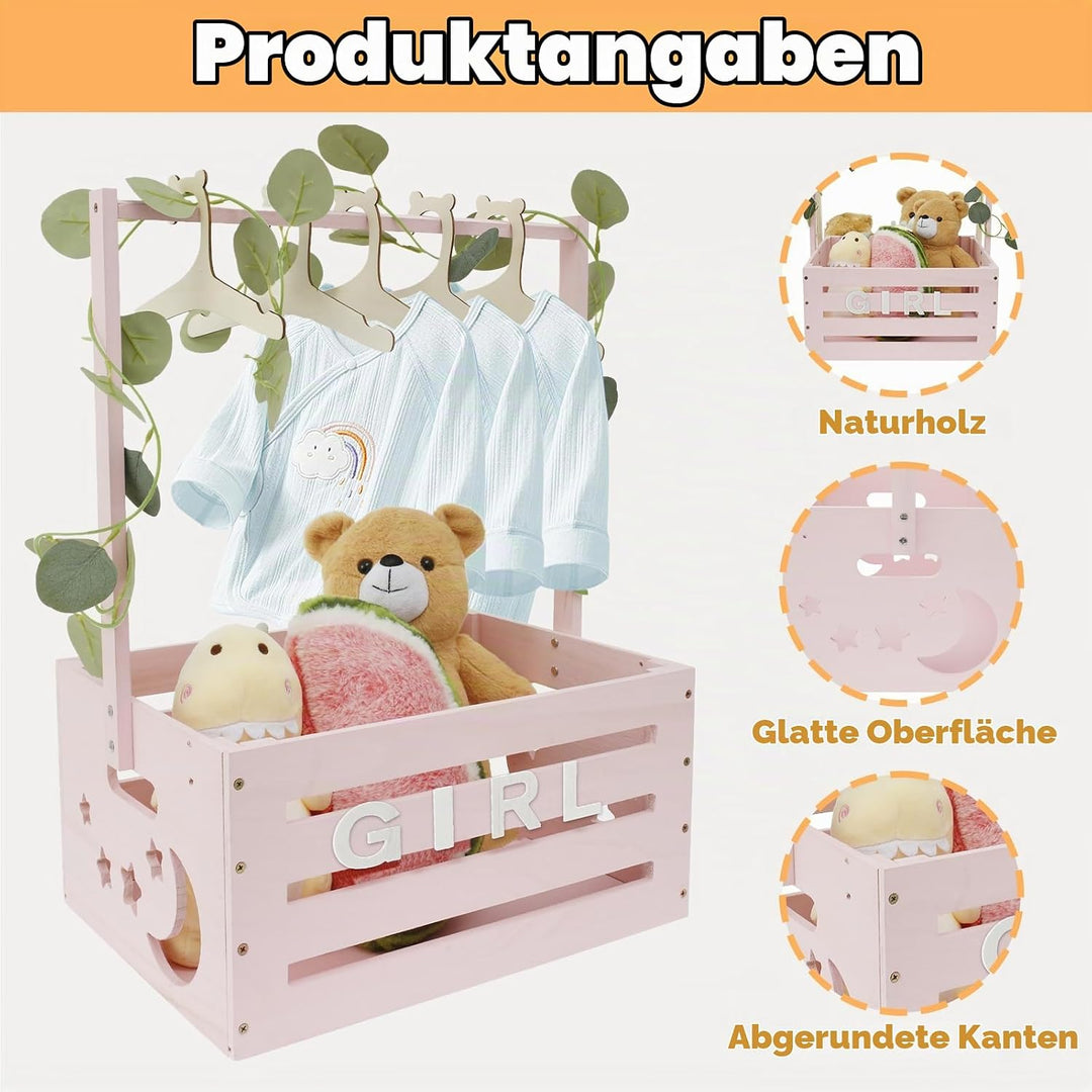 Babykorb mit Griff, Holz Babyparty Schrank Praktischer Holzkiste für Babyparty mit Stange,Schrank fü