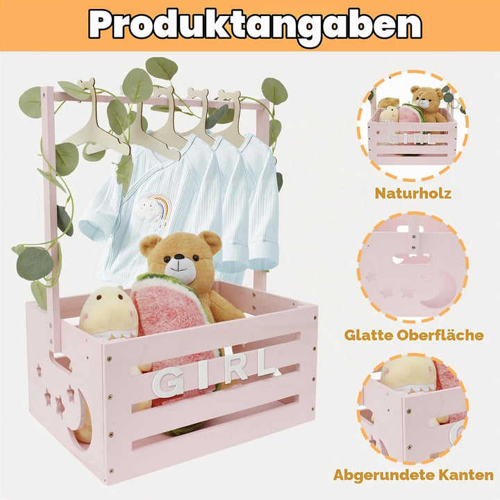 Babykorb mit Griff, Holz Babyparty Schrank Praktischer Holzkiste für Babyparty mit Stange,Schrank fü