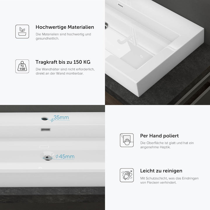 doporro Waschbecken 73x48x10cm Aufsatzwaschbecken Weiss aus mineralguss Gussmarmor Waschtisch Coloss