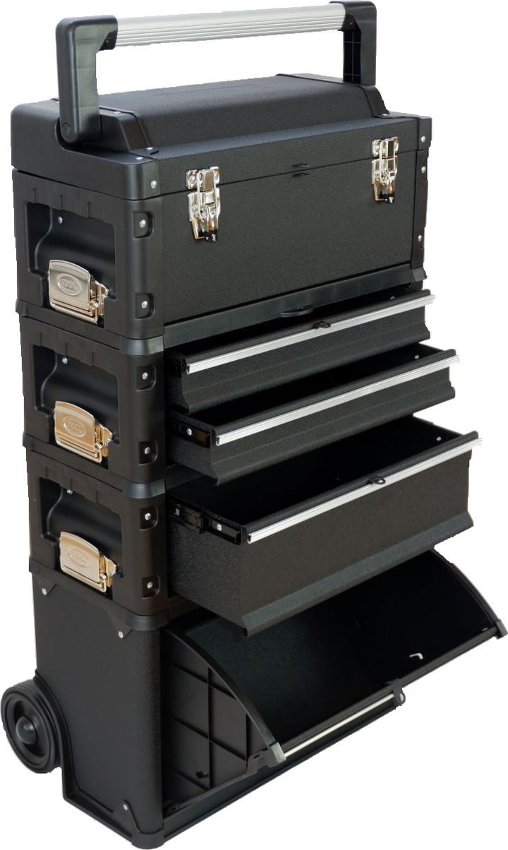 ASS Metall Werkzeugtrolley Werkstattwagen XXL Type: C1-B BLACK EDITION schwarz mit Schubladenverrieg