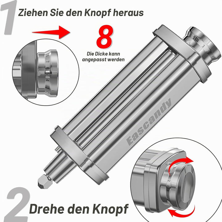 Nudelwalz-Aufsatz für Kenwood Mixer | Edelstahl-Nudelmaschinen-Aufsatz kompatibel mit kMix Küchenmas