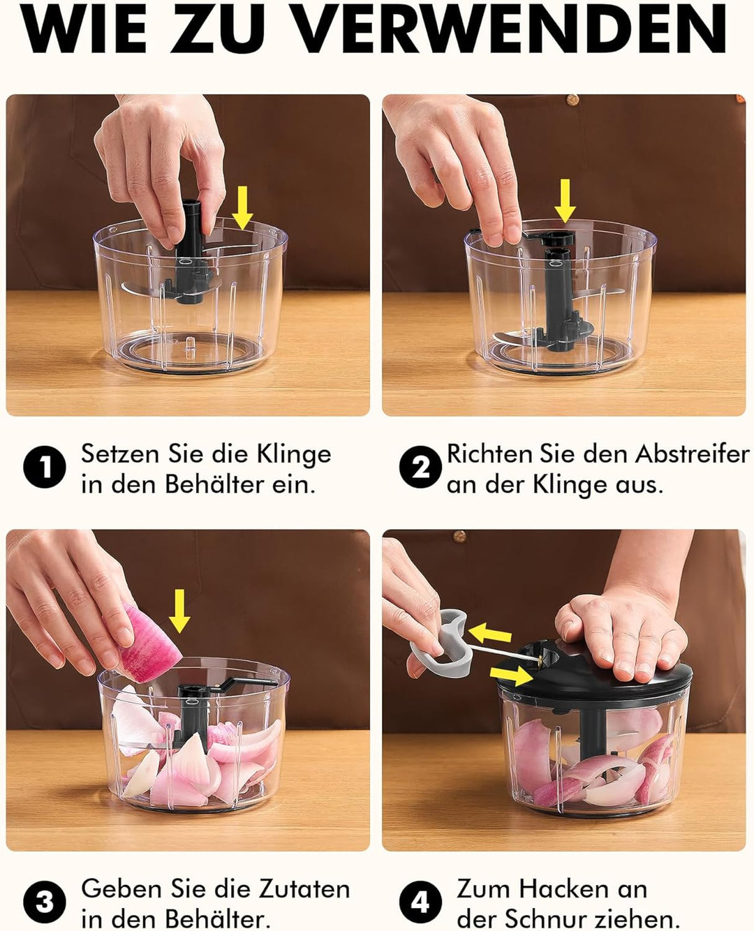 GDL Zwiebelschneider, 800ML Zwiebel Zerkleinerer mit Edelstahlklingen, Multizerkleinerer Gemüseschne