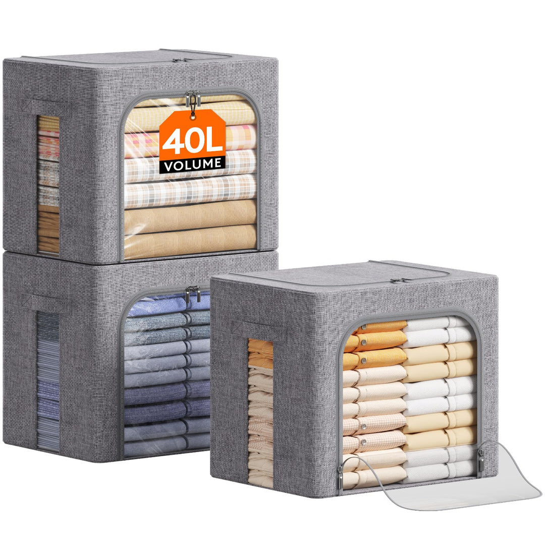 Lifewit 40L Aufbewahrungsbox mit Deckel, Kleidung Aufbewahrung, Faltbare Kleideraufbewahrung mit Met