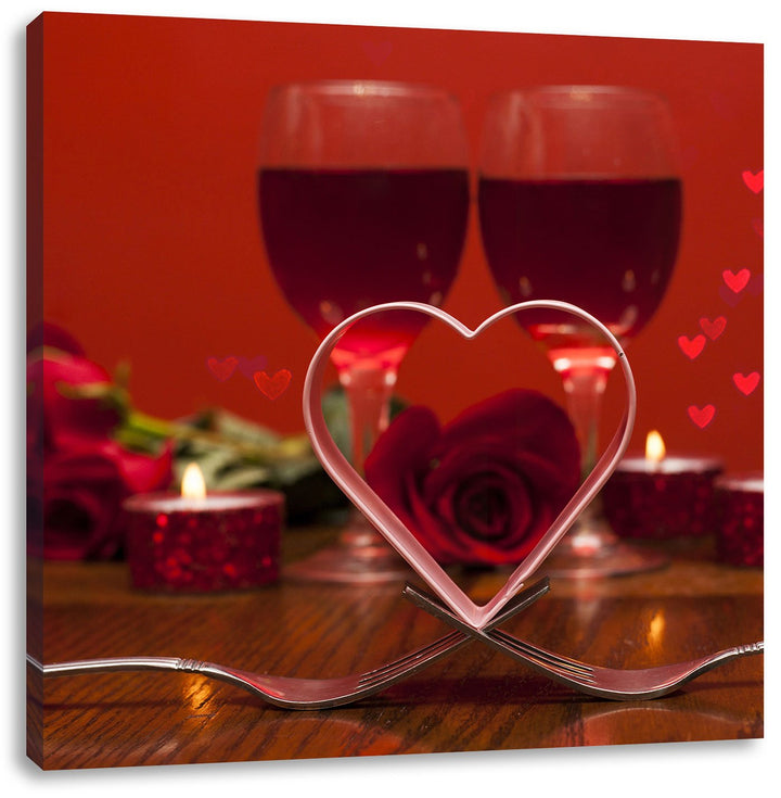 Pixxprint Romantisches Dinner mit Rosen, Format: 70x70 auf Leinwand, 70x70