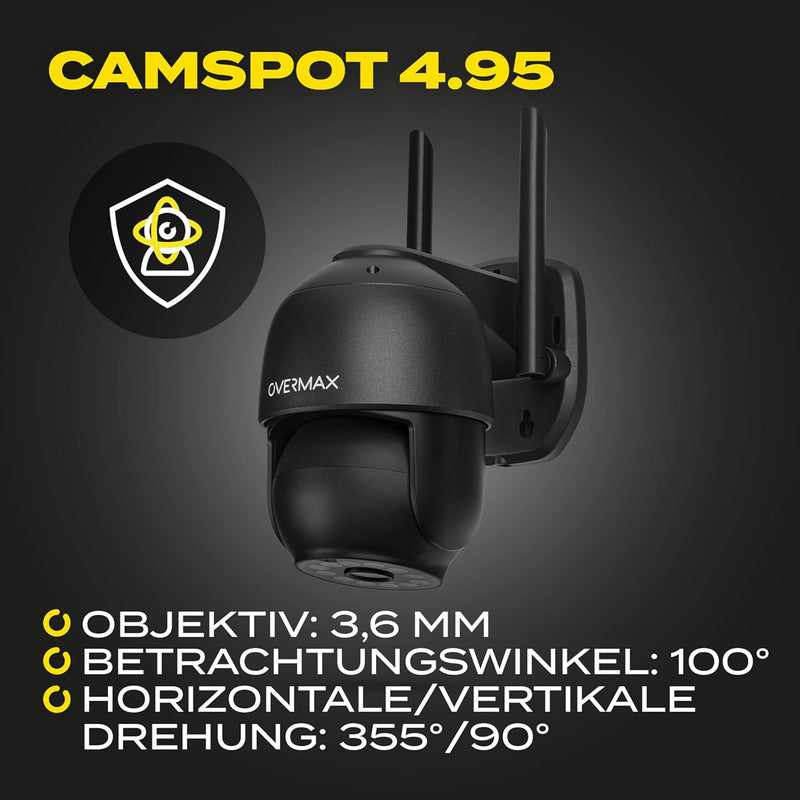 Overmax CAMSPOT 4.95 QHD 4MPx Aussen-PTZ-Kamera, Farb-Nachtmodus 60m Drehbare Kamera 355o/90o, Blick