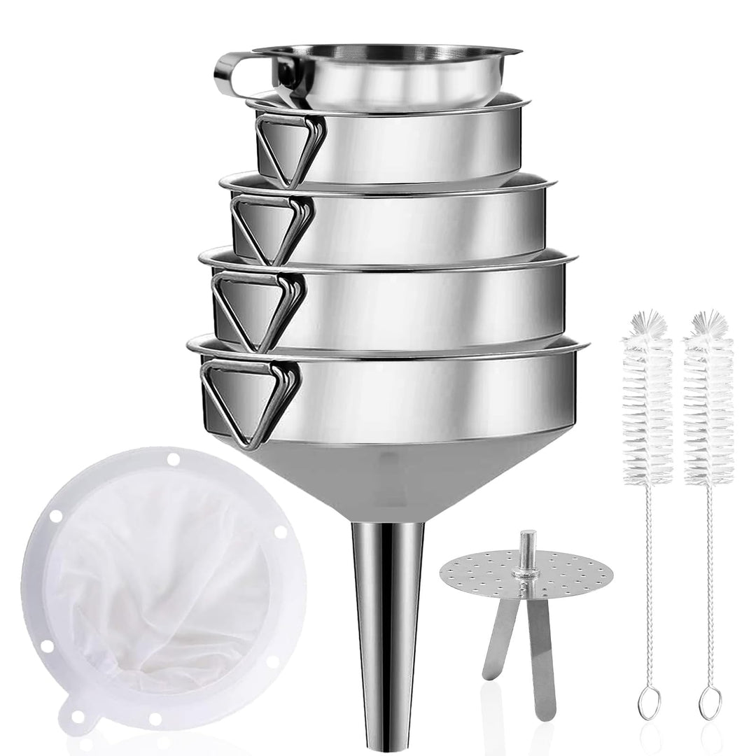 Gucass 9 Stk Edelstahl Trichter Set, Küche Trichter mit Griff, Marmeladentrichter mit Sieb, 200 Mesh