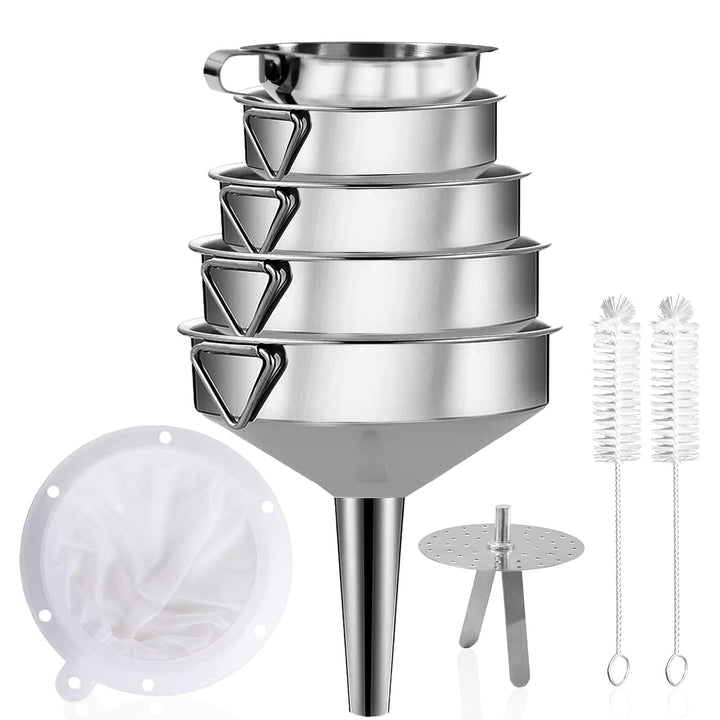 Gucass 9 Stk Edelstahl Trichter Set, Küche Trichter mit Griff, Marmeladentrichter mit Sieb, 200 Mesh