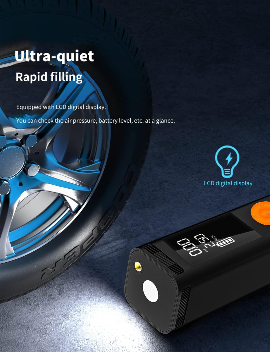WindGallop Auto Kompressor 12V Luftpumpe Reifenfüller mit Manometer - Kleiner tragbarer Luftkompress