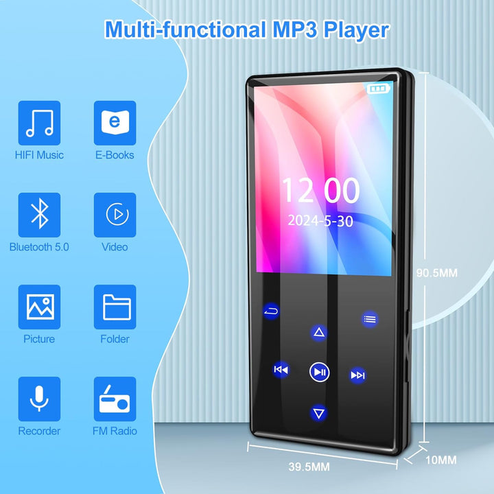 Gueray 128GB MP3-Player mit Bluetooth 5.0 Tragbarer MP3 Player Digitaler Musikspieler mit HiFi-Sound
