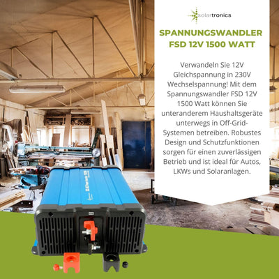 solartronics Spannungswandler FS1500D 12V 1500/3000 Watt Reiner Sinus BLAU m. Display FS Serie LiFeP