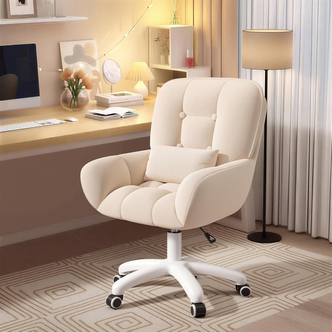 Homeoffice & Schminkstuhl 2-in-1 Ergonomischer Samt Drehstuhl 360° mit Kopfkissen, Höhenverstellbar