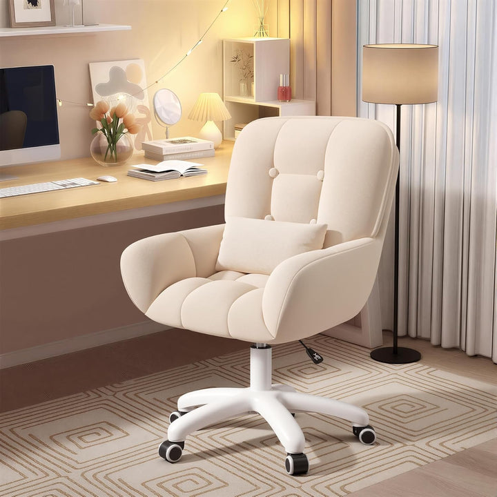 Homeoffice & Schminkstuhl 2-in-1 Ergonomischer Samt Drehstuhl 360° mit Kopfkissen, Höhenverstellbar