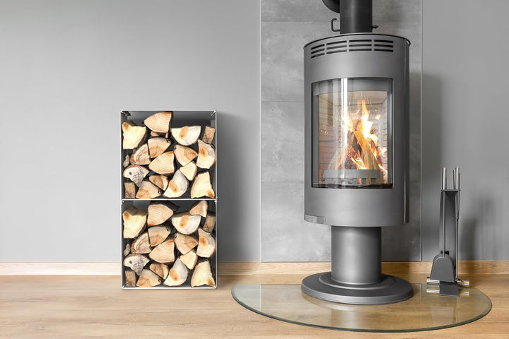 teileplus24 BHS7 Kaminholzregal Innen Aussen | Brennholzregal Metall | Kaminholzkorb | Industrial Lo