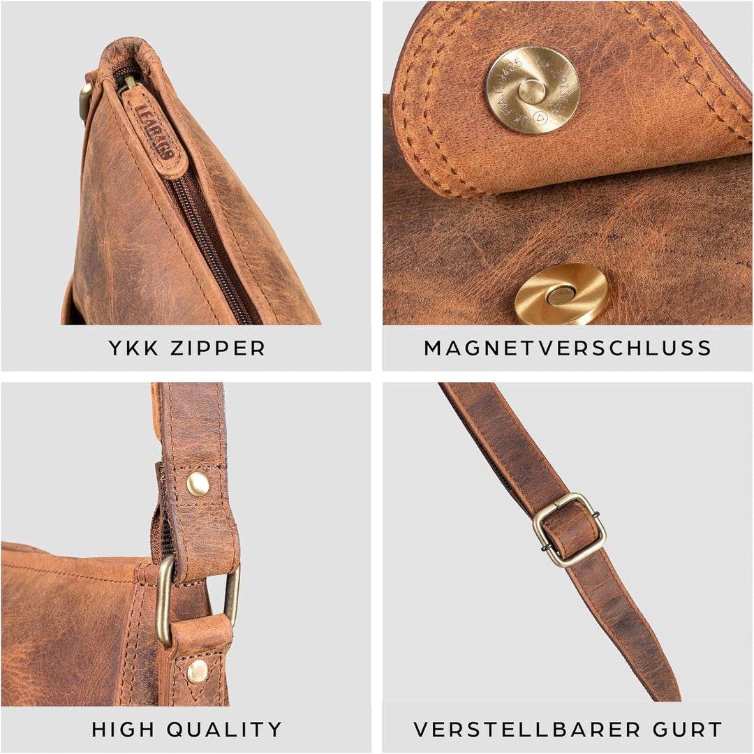 LEABAGS Leder Handtasche Damen I Premium Echtleder Umhängetasche I Damen Schultertasche I Damentasch