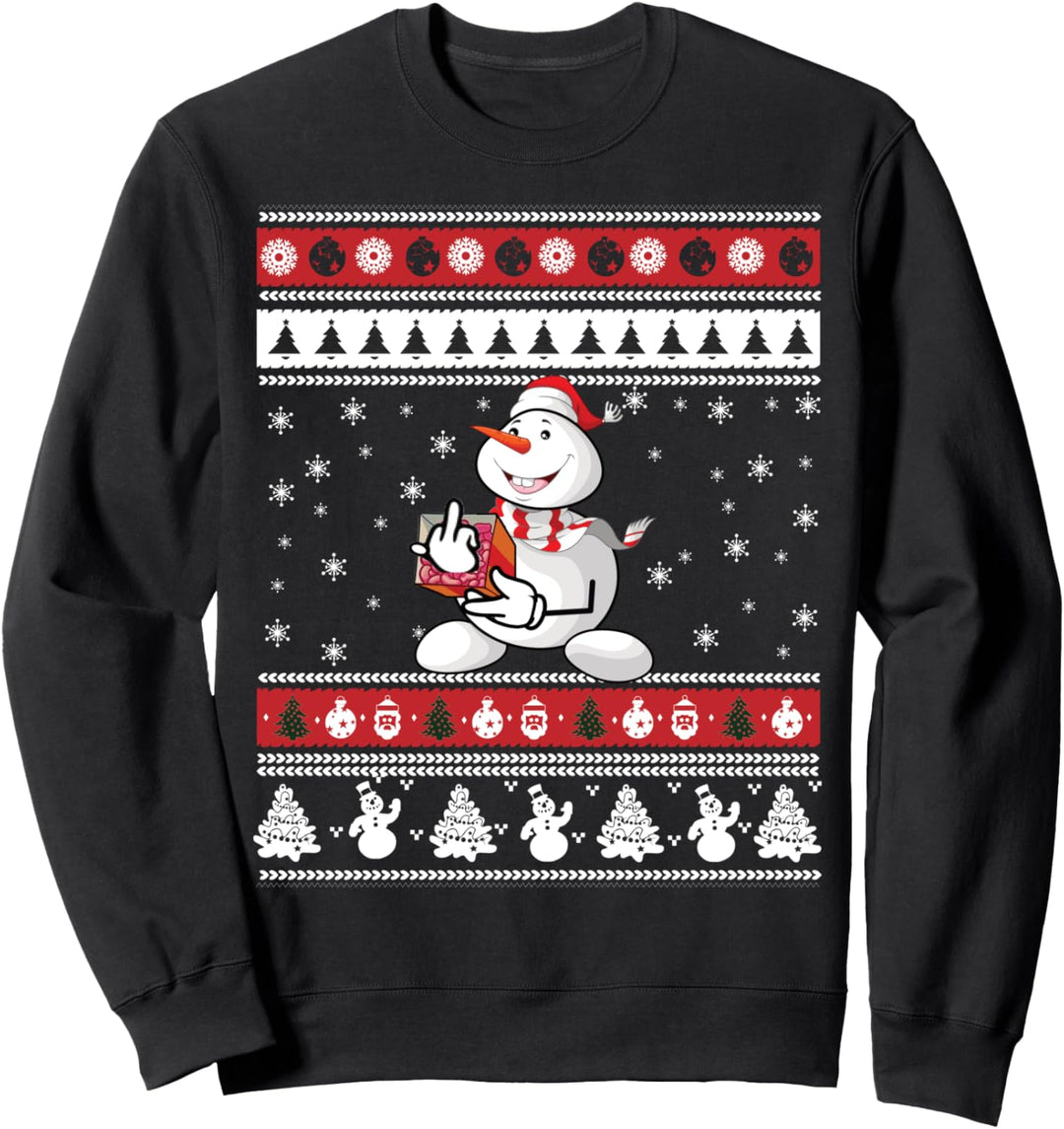 Ugly Christmas Schneemann Mittelfinger Lustiges Weihnachts Sweatshirt