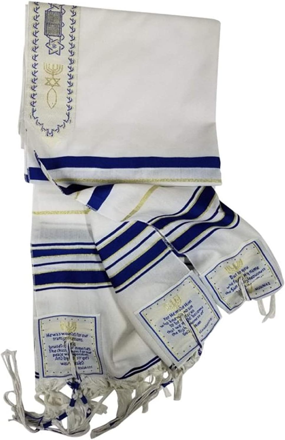 Tallit Gebetsschal, Englisch/Hebräisch mit passender Tasche, Blau, 180x130cm, Englisch/Hebräisch