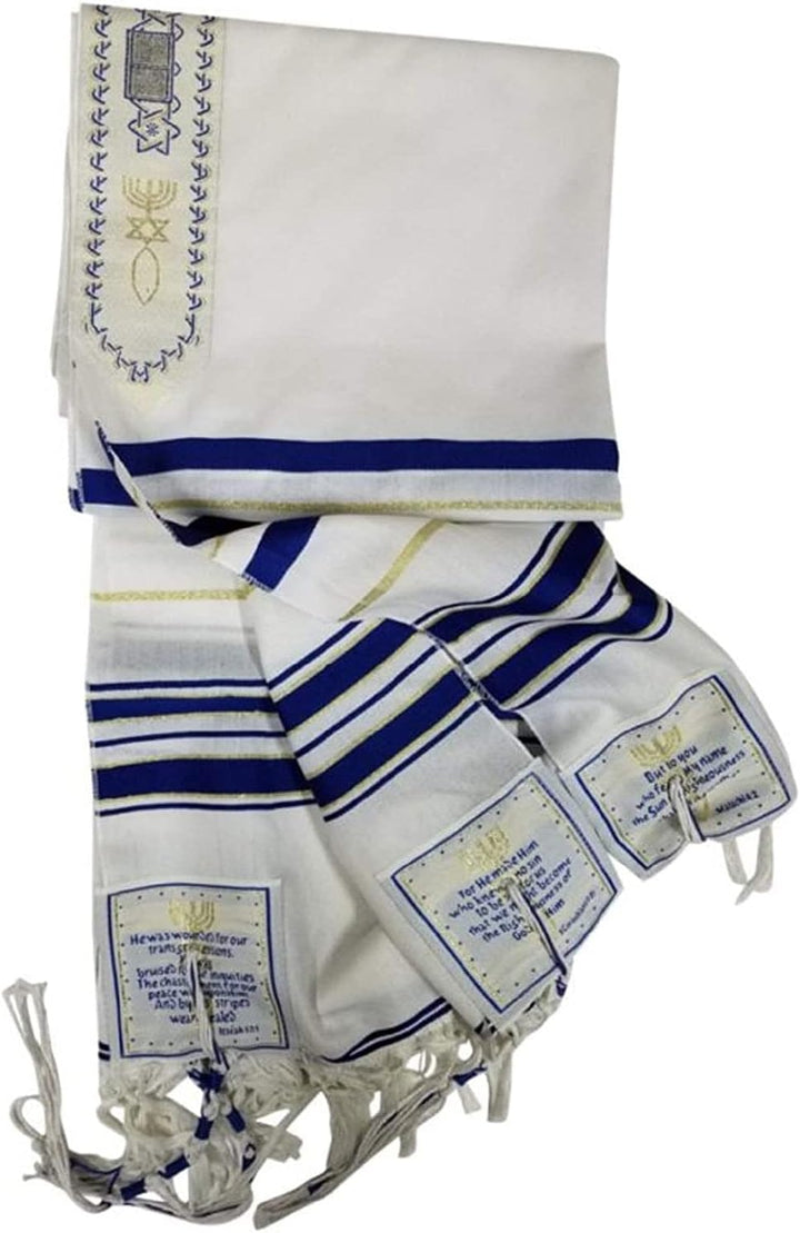 Tallit Gebetsschal, Englisch/Hebräisch mit passender Tasche, Blau, 180x130cm, Englisch/Hebräisch