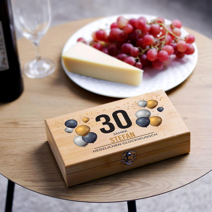 LAUBLUST Weinöffner Set Personalisiert mit Wunschtext - 5er Weinzubehörset als Geschenk zum Geburtst