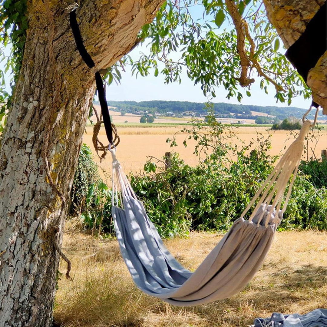 ANYOO Hängematte Outdoor Baumwolle Bequemer Stoff mit Baumfreundlichen Gurten zum Aufhängen, Robuste