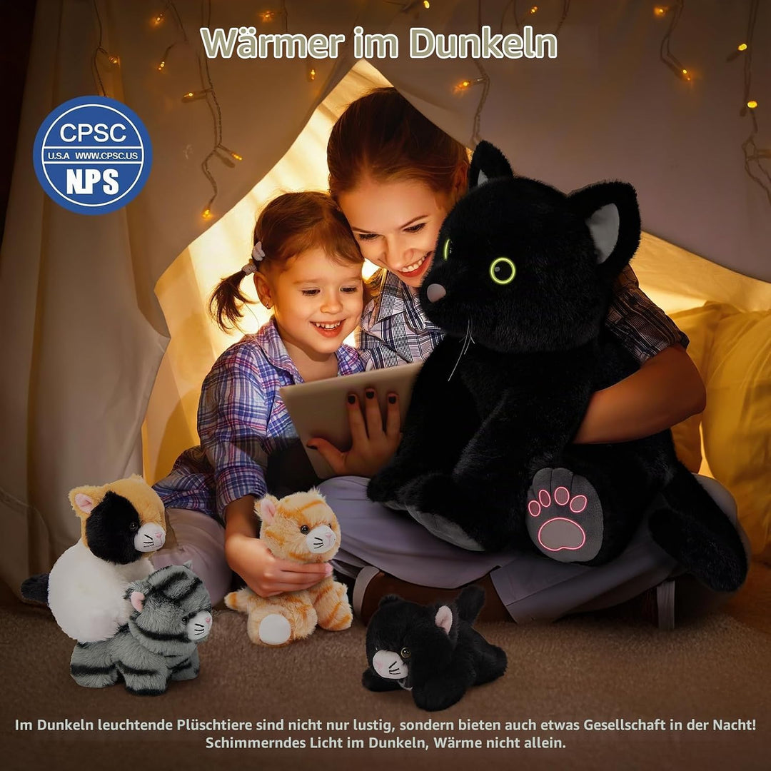 MorisMos 5 stücke Plüsch Katzen, 40cm hoch riesen schwarz Katze Kuscheltier XXL mit Kätzchen Baby im