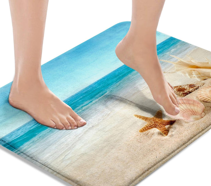Britimes Badematten für Badezimmer, Badteppiche, rutschfest, Strand, Seestern, Muschel, waschbarer B