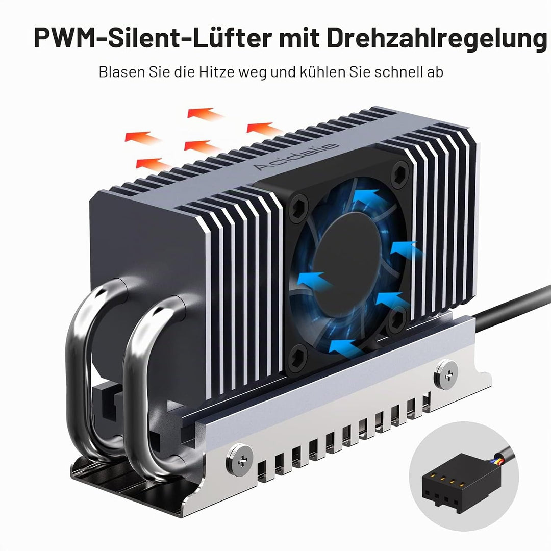 M.2 Kühlkörper, SSD Kühler für PCIe NVMe oder SATA M2 2280 SSD Kühlung mit Lüfter